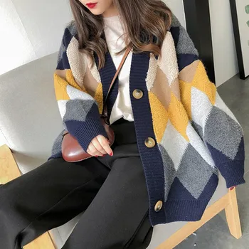 

Casual Women's Sweaters Autumn Winter Cardigan Top Female Knitted Outwear Sweater Ladies V-Neck Cardigans Single Breasted Tops