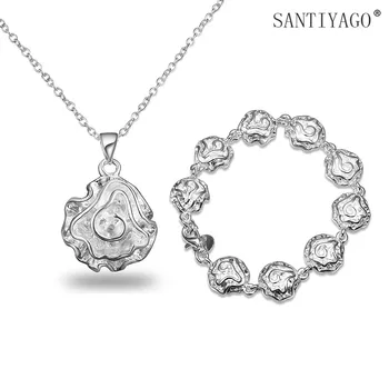 

TSHOU308 fashion Girls jewelry 925 silver rose bracelet necklace set