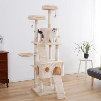 

RU Free Shipping 180 CM Multi-Level Cat Tree for Large Cats with Cozy Perches Stable Cat climbing frame Cat scratch board toys