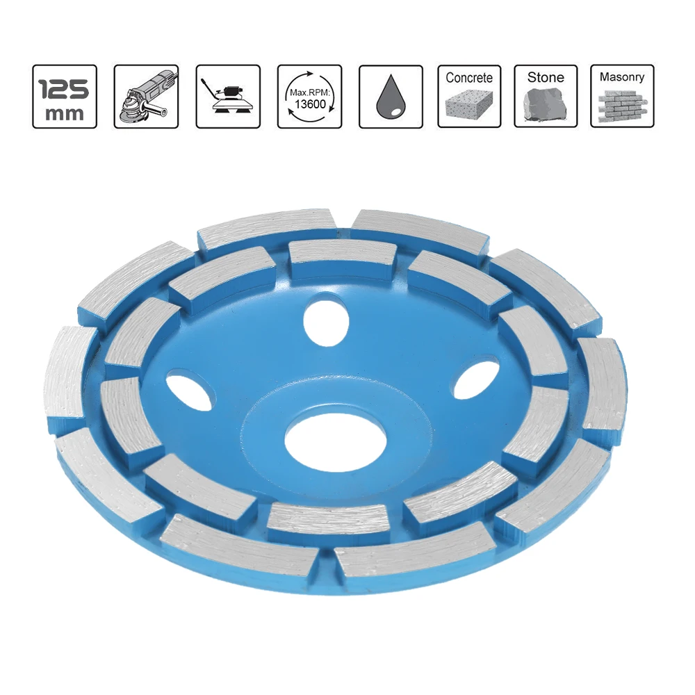125 мм " алмазный двухрядный сегментный шлифовальный диск, чаша, шлифовальная чашка, 22 мм, внутреннее отверстие, гранит, каменная кладка, керамика, терраццо