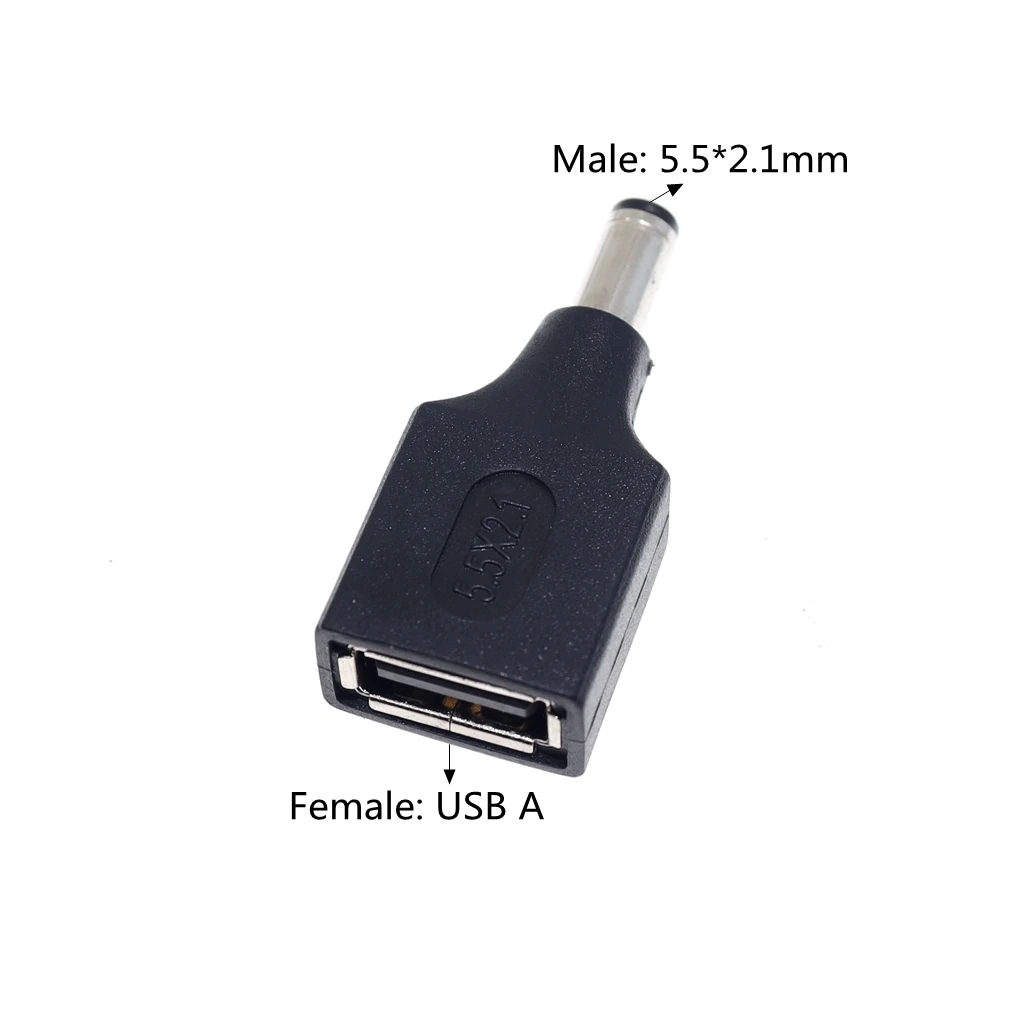 Power Plug Adapter USB A To 5.5*2.1mm DC Jack Adapter Connector for Router Mini Fan Speaker DC 5.5x2.1mm Male to USB Power Plug Converter