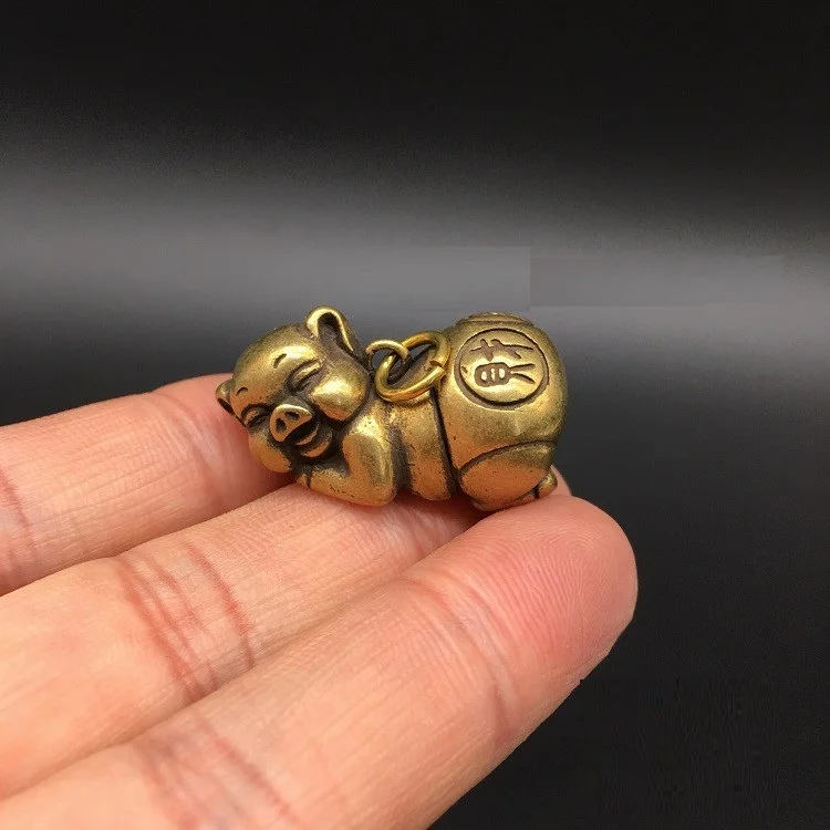 

Pure Copper Lucky Pig Solid Brass Zodiac Good Fortune Mini Small Lazy Pig Pendant Copper Key-chain