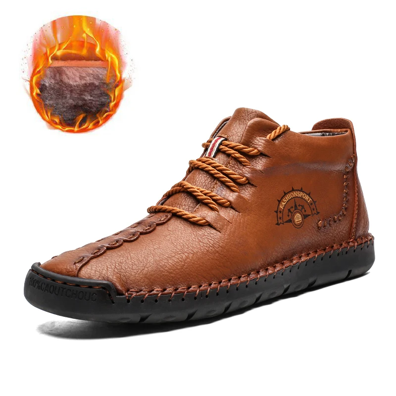 Теплые зимние ботинки; Мужская модная плюшевая повседневная мужская обувь; водонепроницаемые ботильоны; Мужская Рабочая обувь на шнуровке; HX-236 - Цвет: Brown Fur
