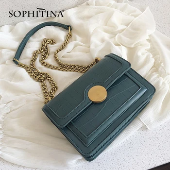 

SOPHITINA Women Fashion Handbags Metal Decoration Solid Chains Magnetic Snap Flap Pocket Soft Bags High Quality New Handbags E9