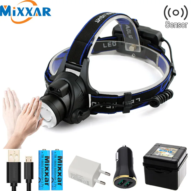 Head Flashlight Cob Headlamp zk30 Body Motion IR Sensor Head Light V6 LED Headlamp Zoomable Headlight Inductive Bright Head Lamp Camping/Fishing Headlight