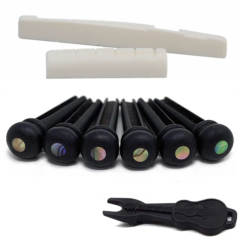1 Set of Ebony & Pearl Bridge Pins for Acoustic Guitars/String Pegs