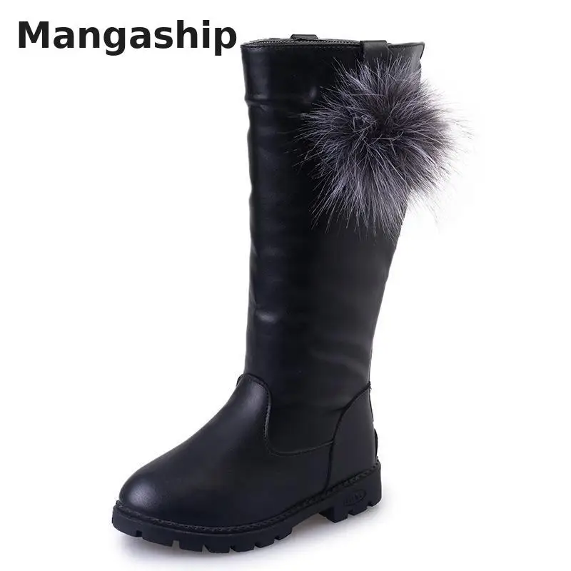 

2019 autumn and winter children's boots Korean version of the white high boot solid color platform girls boots shoes plus velvet