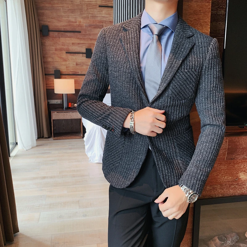 Ropa Americana nueva para hombre de calidad, Otoño Invierno, rayas verticales, corte ajustado, ropa Formal informal, abrigos de negocios, negro, 3XL|chaqueta de deporte| AliExpress