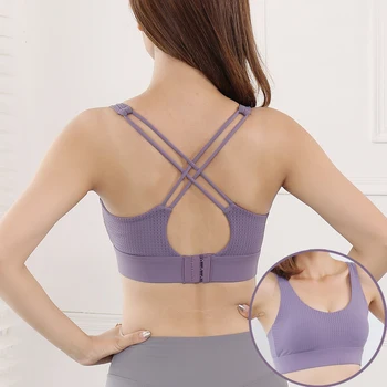 

Women Sports Bra Sexy Cross Strap Back with Buckles Shockproof and Breathable Lingerie for Female Exercise Jogging Aerobics