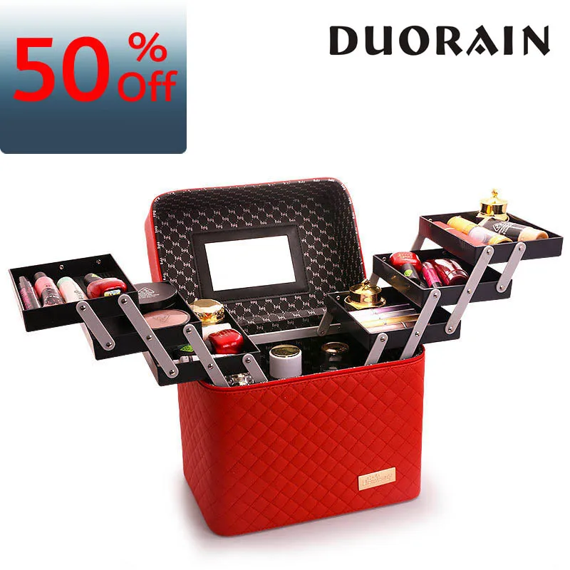 Makeup bag portable double layer large fashion printing capacity makeup box handheld professional girl | Багаж и сумки
