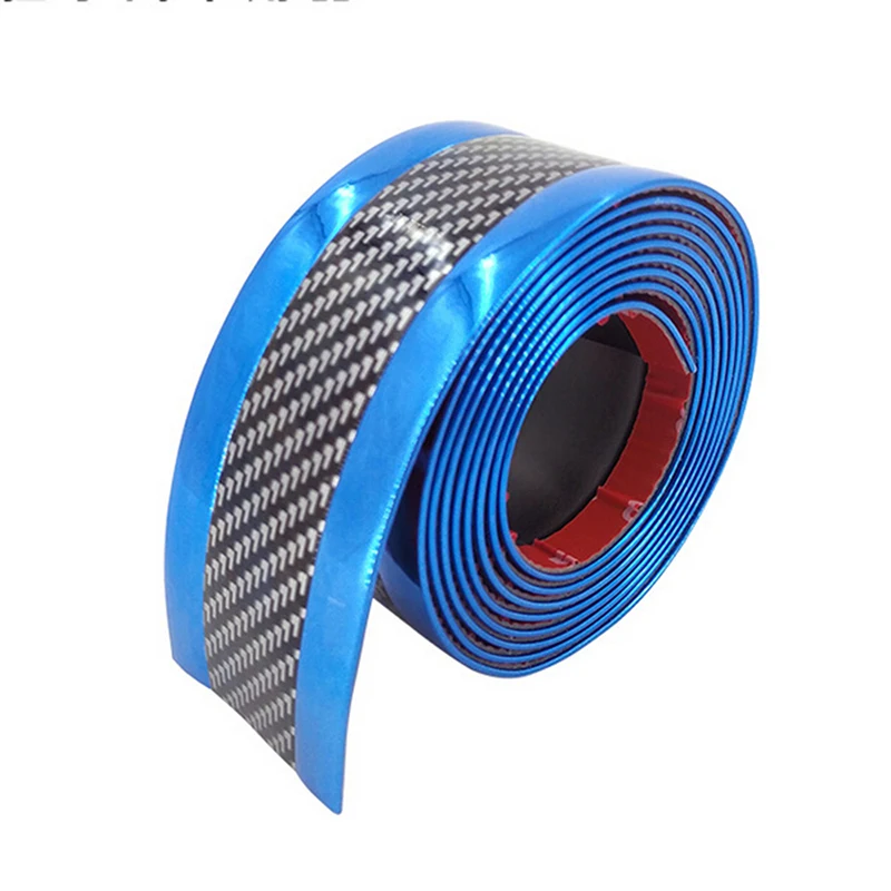 Carbon Fiber Blue DIY Door Sill Protector Edge Guard Anti-collision Strip 3CM*1M