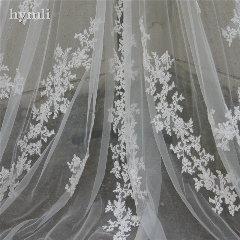 118" Long, 110" Wide 1 Layer Lace Applique Wedding Veil Cathedral Length Bridal Veil with Comb bridal veil