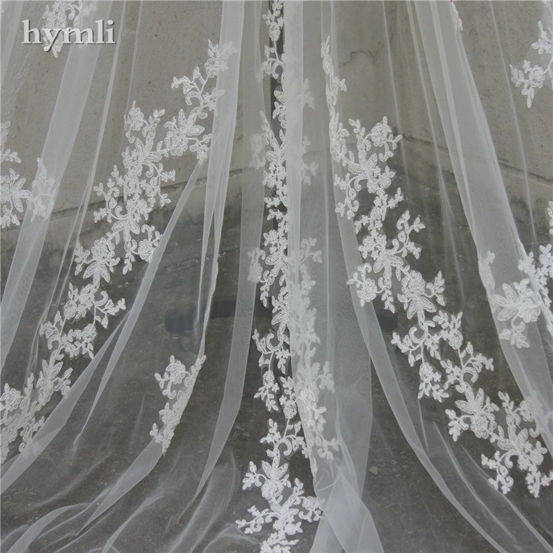110 Wide 1 Layer Lace Applique Wedding Veil Cathedral Length Bridal Veil with Comb 118 Long 