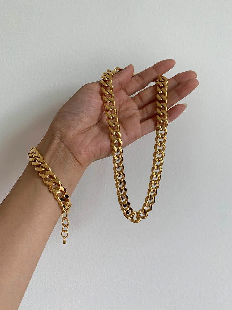 

Titanium With 18K Gold Statement Chains Necklace Women 361L Stainless Steel Jewelry Punk Party Designer Club Cocktail Ins Rare