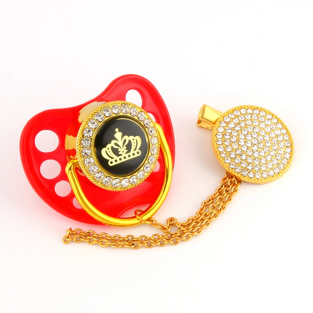 Black Bling Pacifier Rhinestone Crown Beautiful Baby Pacifier and Pacifier Clip BPA Free Dummy with Dust Proof Cap