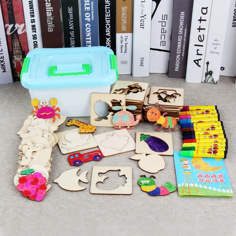 

Children Early Childhood Educational Painted Template Toolbox Baby Graffiti Coloring Jigsaw Puzzle Wooden Toys