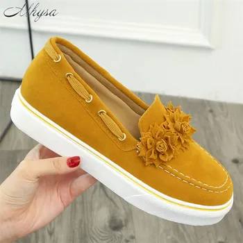 

Mhysa 2020 Women Flats Platform Sneakers Slip On Flats Leather Suede Ladies Loafers Casual Floral Shoes Women zapatos de mujer