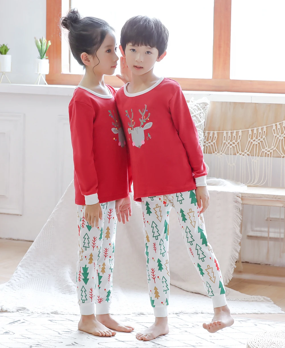 Детские пижамы, рождественские комплекты, одежда для сна для мальчиков, детский пижамный комплект, хлопковые рождественские пижамы с рисунком для маленьких девочек на весну