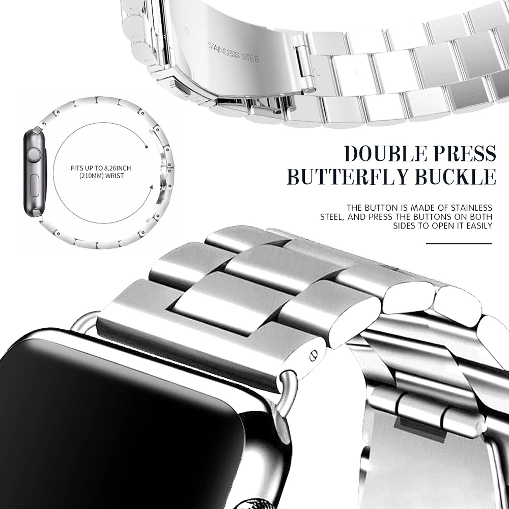 Ремешок из нержавеющей стали для Apple Watch 5, 40 мм, 44 мм, ремешок с металлическими звеньями, браслет iWatch, ремешок для серии 1, 2, 3, 4, 42 мм, 38 мм