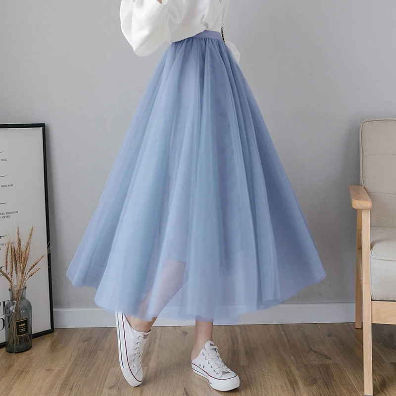 Yarn skirt half-length skirt female spring and autumn mid-length style 2020 new mesh pleated skirt super fairy forest autumn wrap skirt