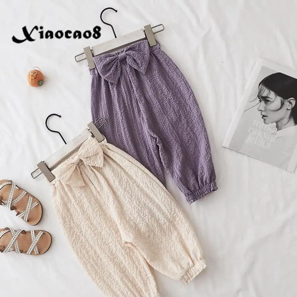 Soft Comfort Summer Girls Pants 211years Kids Clothes Solid Big Bow