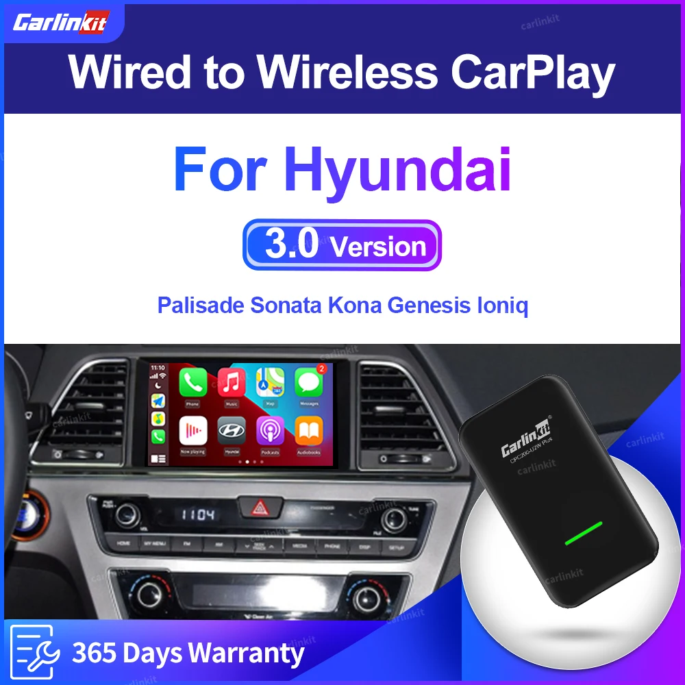 Puede convertir CarPlay con Cable a inalámbrico diseño Tipo C con Cable de fábrica CarPlay soporta actualización en línea Carlinkit Adaptador inalámbrico CarPlay 2.0 Adecuado para Hyundai 