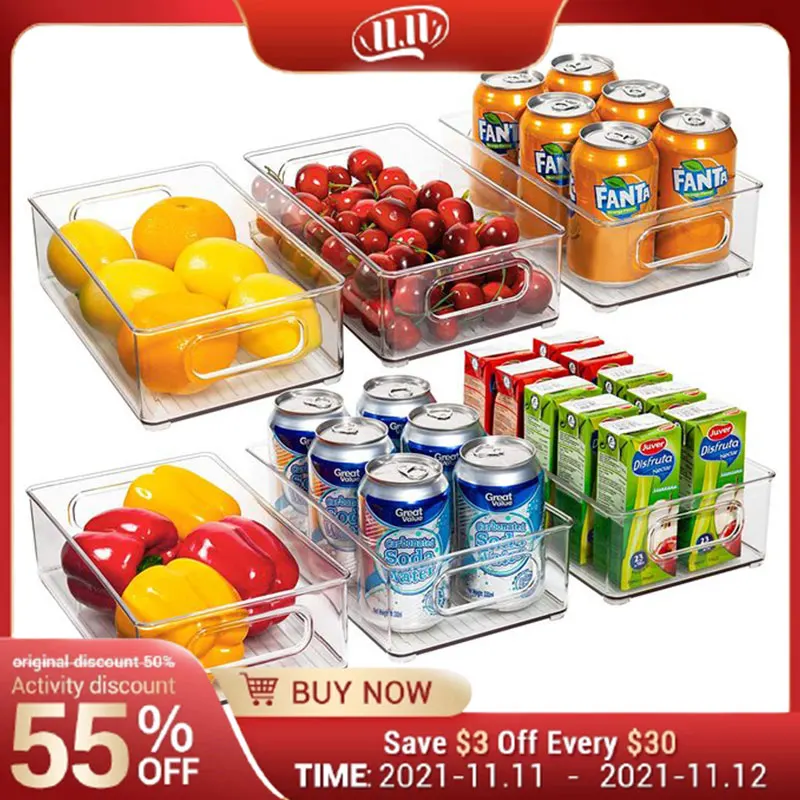 Refrigerator Organizer Bins 6pcs Stackable Clear Plastic Organizers Handles Fridge Pantry Kitchen Cabinet Food Storage Container | Дом и сад