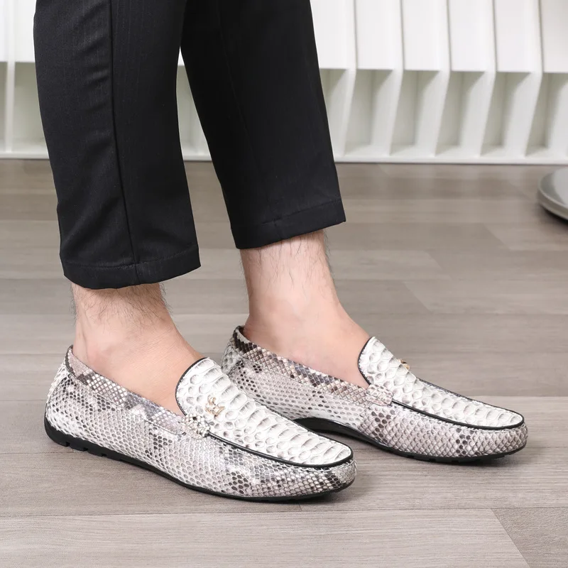 2019 Men Shoes Brand real genuine python skin Casual Driving Dress Shoes Men Loafers Moccasins Italian Shoes for Men Flats