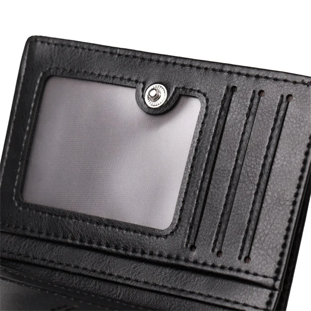 MAIOUMY Black Purse For Men Leather Men's Wallets Thin Male Coin Purse Clutch Hasp Retro Short Wallet package multi-card holder