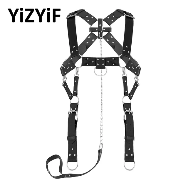 Mens Punk Leather Harness Sexy Night Parties Clubwear Body Shoulder Chest  Belt Gay Male Gothic PU Leather Buckle Chain Halter - AliExpress