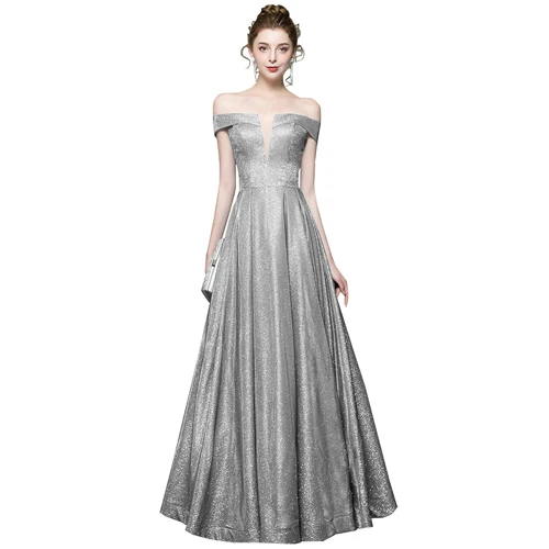 Robe De Soiree блестящее платье с v-образным вырезом длинное вечернее платье вечерние элегантные A Line блестящие Выпускные платья с поясом - Цвет: Серый