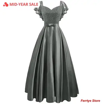 Imily Bela Elegant Party Maxi Dress Women Short Sleeve Lace Patchwork High Waist A-line Long Dress Bowknot Gowns Plus Size bell sleeve contrast lace tie waist maxi dress