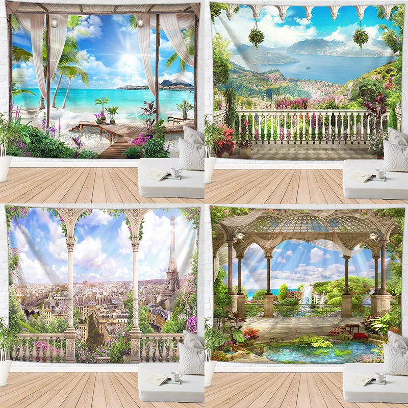 Sea Beach Tapestry Palm Tree Wall Hanging Carpet Flower Sand Blanket Home Decoration150 * 200cm | Дом и сад