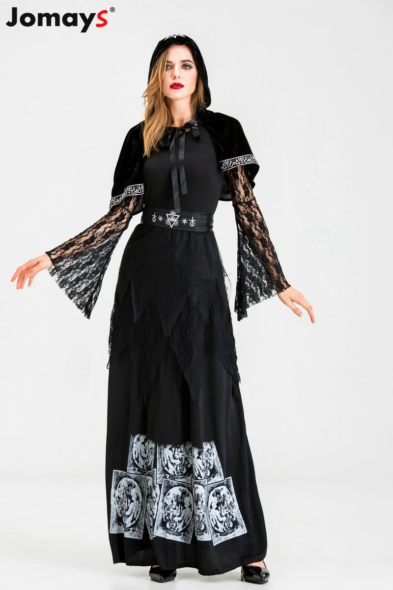 

Halloween Costumes For Women Black Sexy Dress Set Witch Cosplay Costume Fantasia Vampire Queen Masquerade Carnival Party Uniform