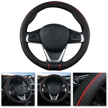 

15"/38cm Steering Wheel Cover Non-slip Black Red Wear-resistant Comfortable