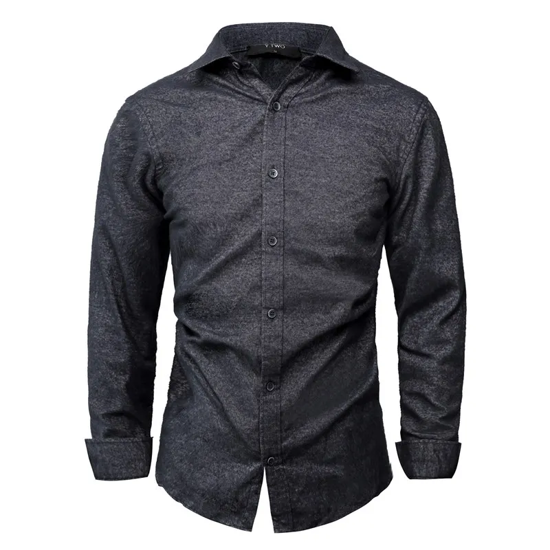 GustOmerD брендовая качественная Хлопковая мужская Однотонная рубашка с длинным рукавом, мужская повседневная Модная приталенная Мужская рубашка, размер США - Цвет: S7039-black