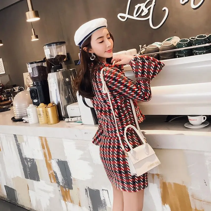 2019-Winter-Women-Two-Piece-Outfits-Runway-Flare-Sleeve-Plaid-Jacket-Coat-Mini-Skirts-Ladies-2 (1)