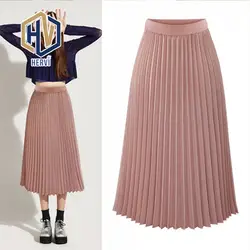 Модная женская однотонная плиссированная юбка с высокой талией, эластичная юбка, женские вечерние юбки черного и розового цвета