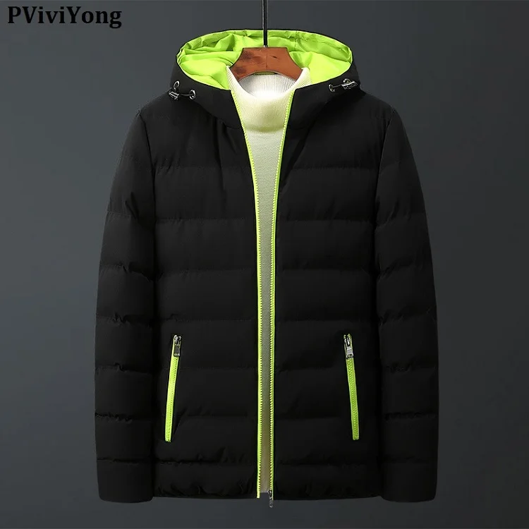 PViviYong, зимние модные куртки для мужчин, высокое качество, хлопок, короткое пальто, Мужская одежда, парка с капюшоном, 5513