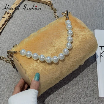 

Herald Fashion Elegant Ladies Mini Phone Bag High Quality Soft Pearl Plush Women Designer Handbag Shoulder Messenger Bags 2019
