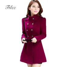 Средний длинное пальто женщины тонкий с длинным рукавом двубортный армейский зеленый искусственного шерсти пальто весна осень корейские пальто для женщин