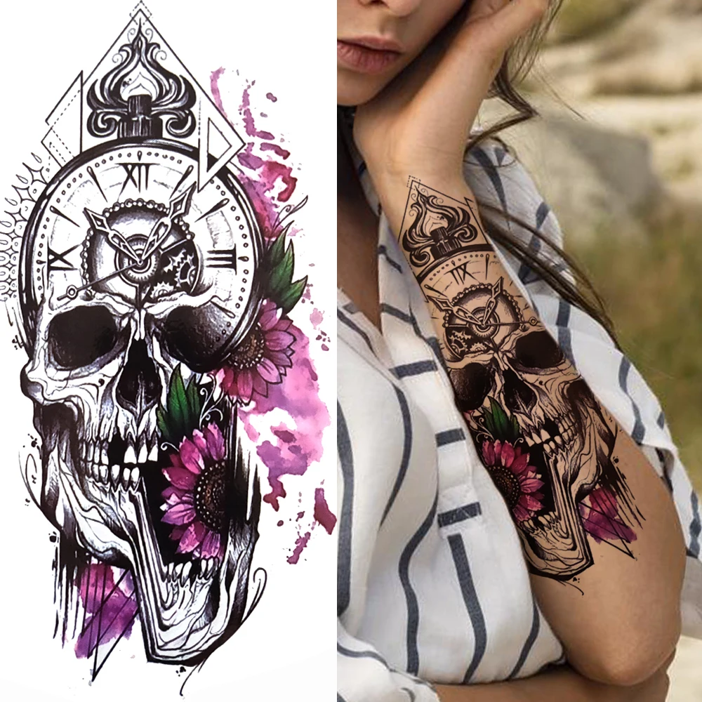 Black Totem Fashion Temporary Tattoo Sticker For Women Men Body Art Fake Sexy Rose Skull Dark Style Tatoo | Красота и здоровье