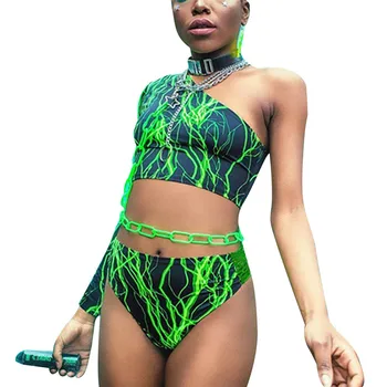 

Sexy Women Outfit Off Shoulder Sleeve T-Shirt Tops Lady Clubwear Crop Tops Bodycon Flash Print Shorts Female Streetwear Set