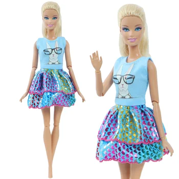 

1x Cute Rabbit Summer Mini Dress Blue Skirt Daily Casual Gown Clothes for Barbie Doll Accessories Kid Girl Toy