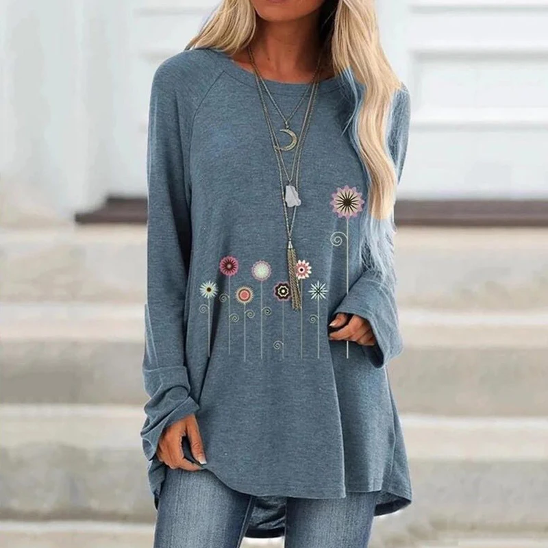 Blusas Mujer De Moda, хлопок, цветочный принт, женская блузка, повседневная, свободная, S-5XL размера плюс, туника, длинный рукав, блузка для женщин