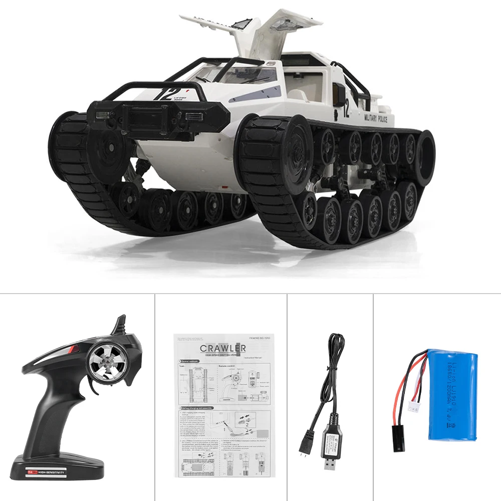 1/12 2,4 GHz Электрический гусеничный Радиоуправляемый Танк 360 ° вращающийся на ° панцирный танк с дистанционным управлением бронированный автомобиль игрушки 20 минут долгое время игры - Цвет: White