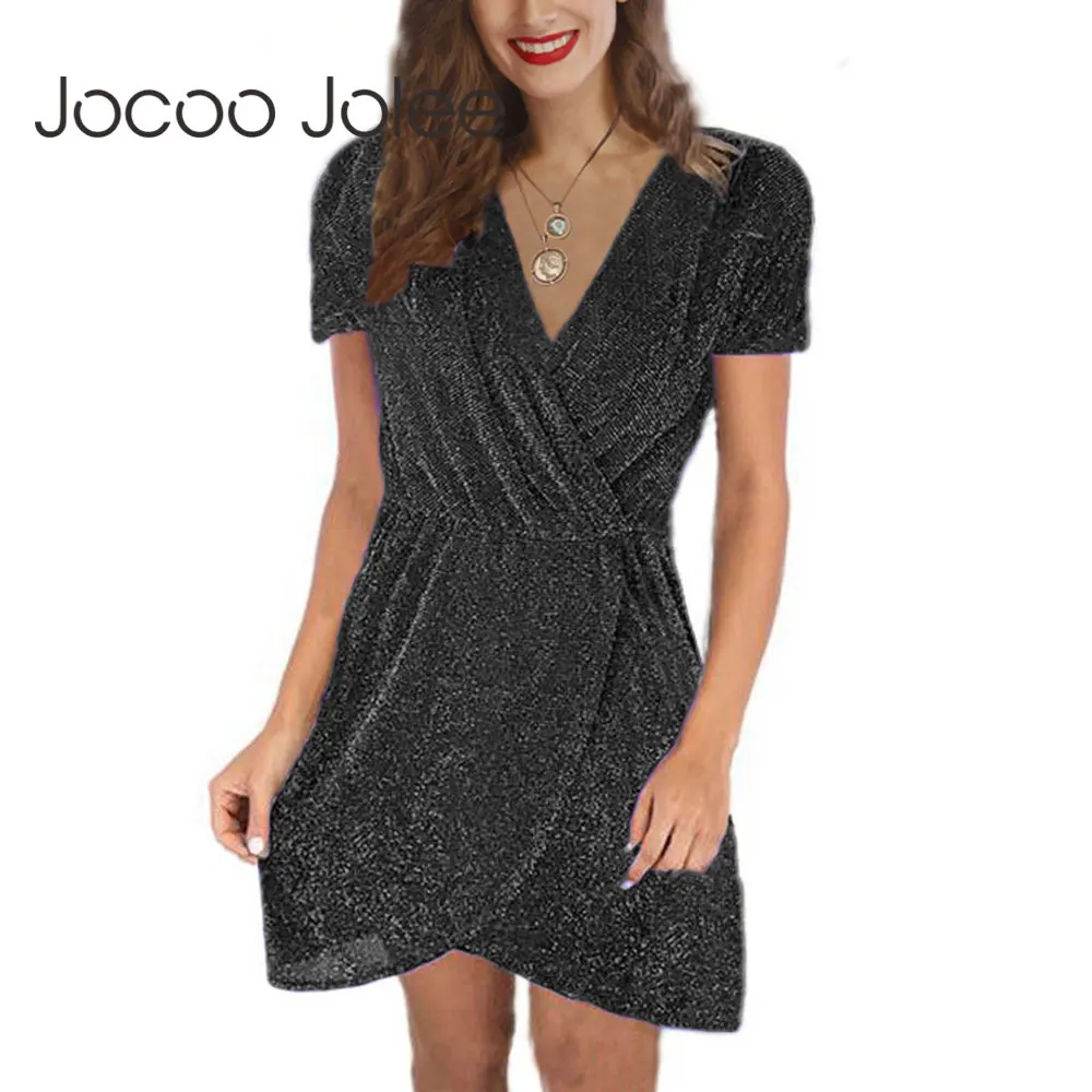 Jocoo Jolee элегантное мини-платье с коротким рукавом v-образным вырезом и блестками