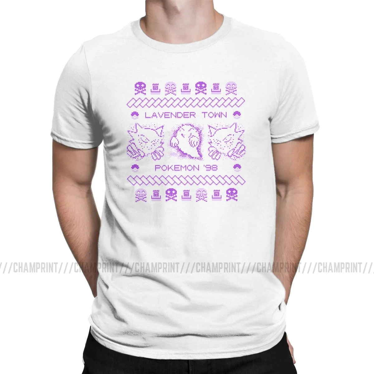 Awesome Lavender Town футболки с рождественским узором для мужчин футболка с круглым вырезом Gengar Ghost Kaiju японского стиля футболки с покемонами топы для взрослых - Цвет: Белый