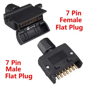 

7 Pin Flat Male + 7 Pin Plug Flat Female Rectangle Caravan Trailer Connector Adapter for Boat Car Commercial Vehicle Socket