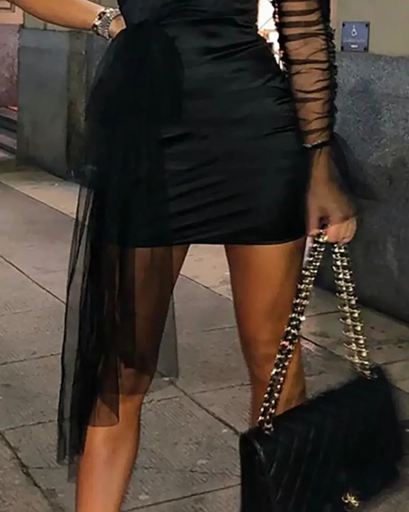 Блестящие вечерние платья на одно плечо из прозрачной сетки с рюшами женское